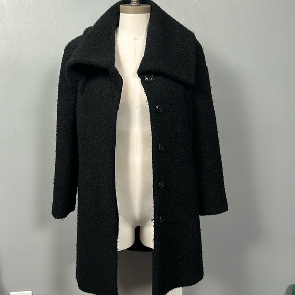 Alfani Women’s Boucle Wool Black Mid length Oversized Collar Coat size 2 - Picture 2 of 14
